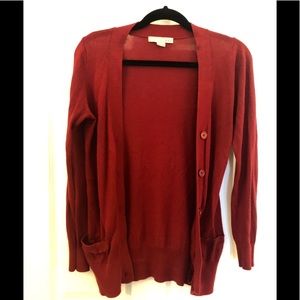 Red cardigan